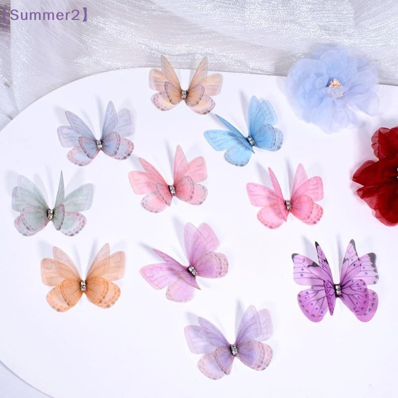Sew On Rhinestone - 50Pcs 5cm Double-layer Organza Butterfly Appliques