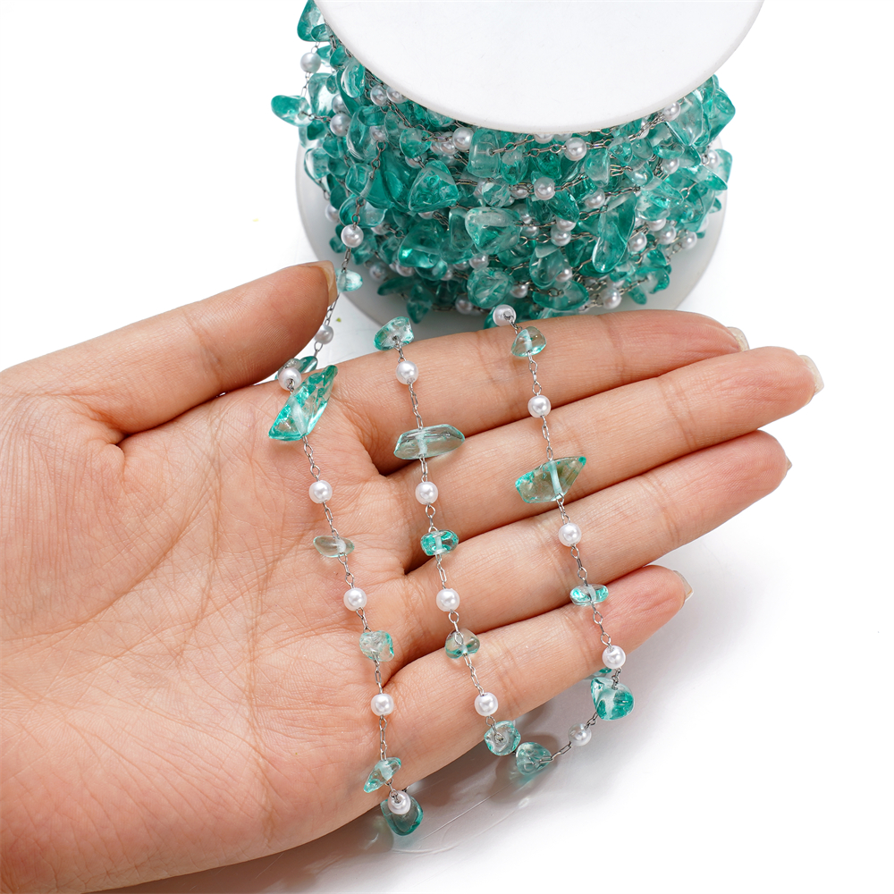 1Meter Crystal Glass Stone And - Pearl Trim Chain review and price