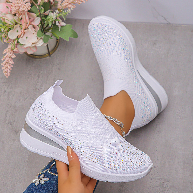 Rhinestone Decor Wedge Sneaker - Crystal Mesh Fabric review and price