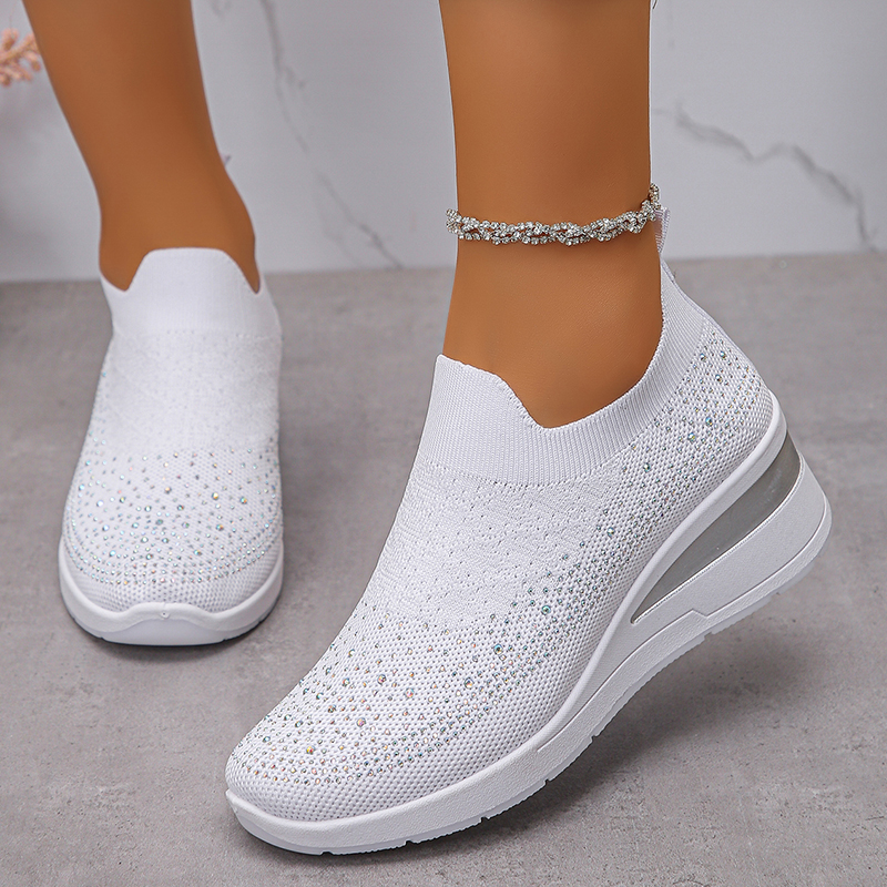 Rhinestone Decor Wedge Sneaker - Crystal Mesh Fabric review and price