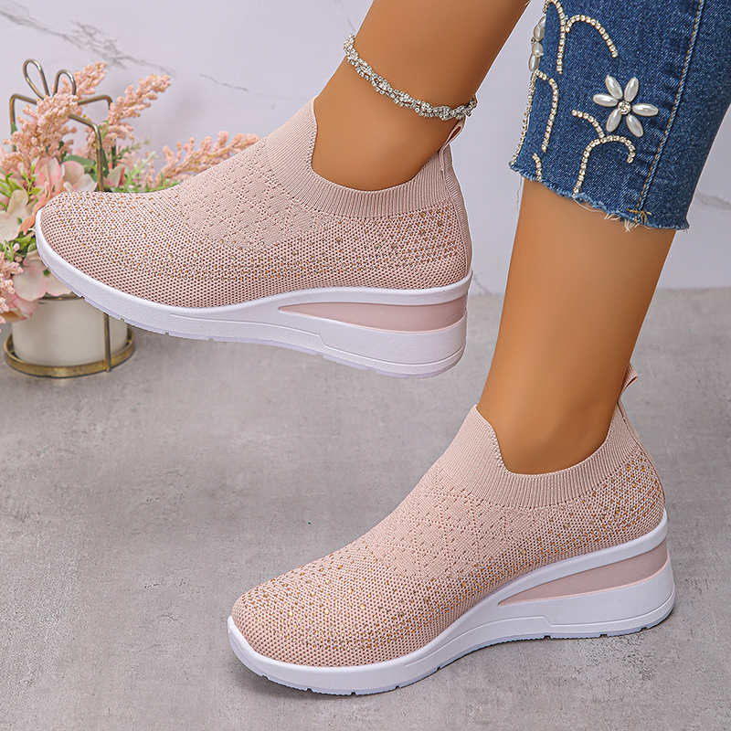 Rhinestone Decor Wedge Sneaker - Crystal Mesh Fabric review and price