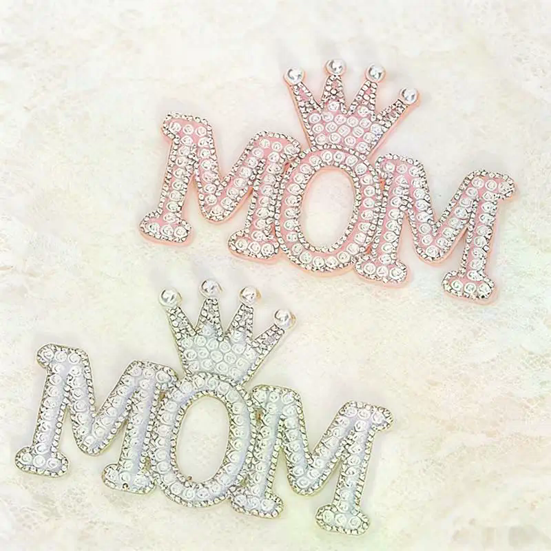 1PC Pearl Crown Mom Letter Pat - Sew On Rhinestone review and price